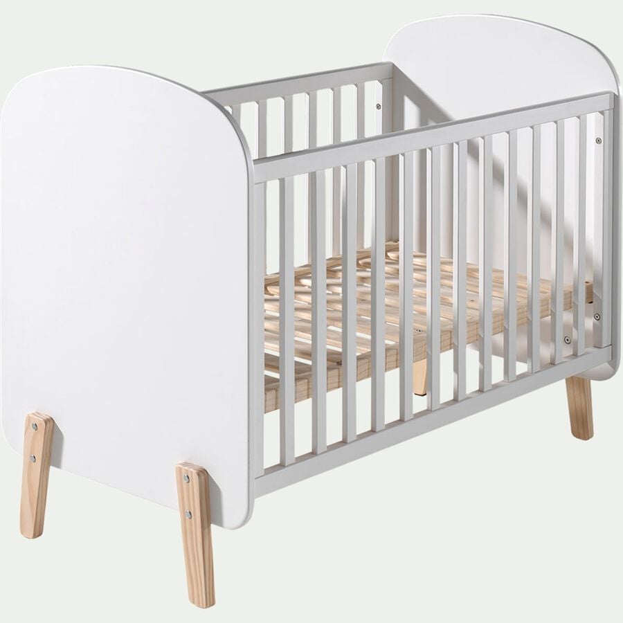 Lit bébé à barreaux en bois avec pieds en pin 60x120cm - blanc-KIDDY