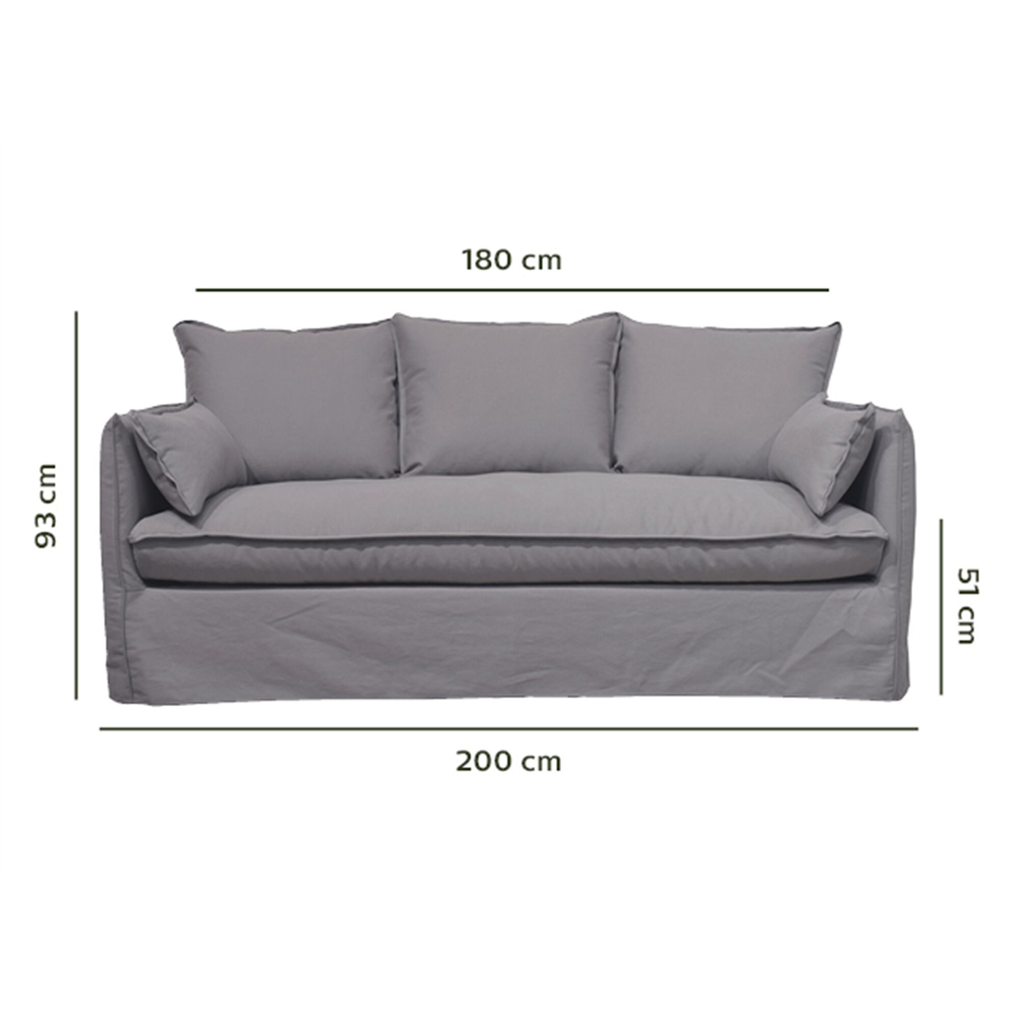 Canapé 4 places fixe en coton et lin - gris borie-KALISTO