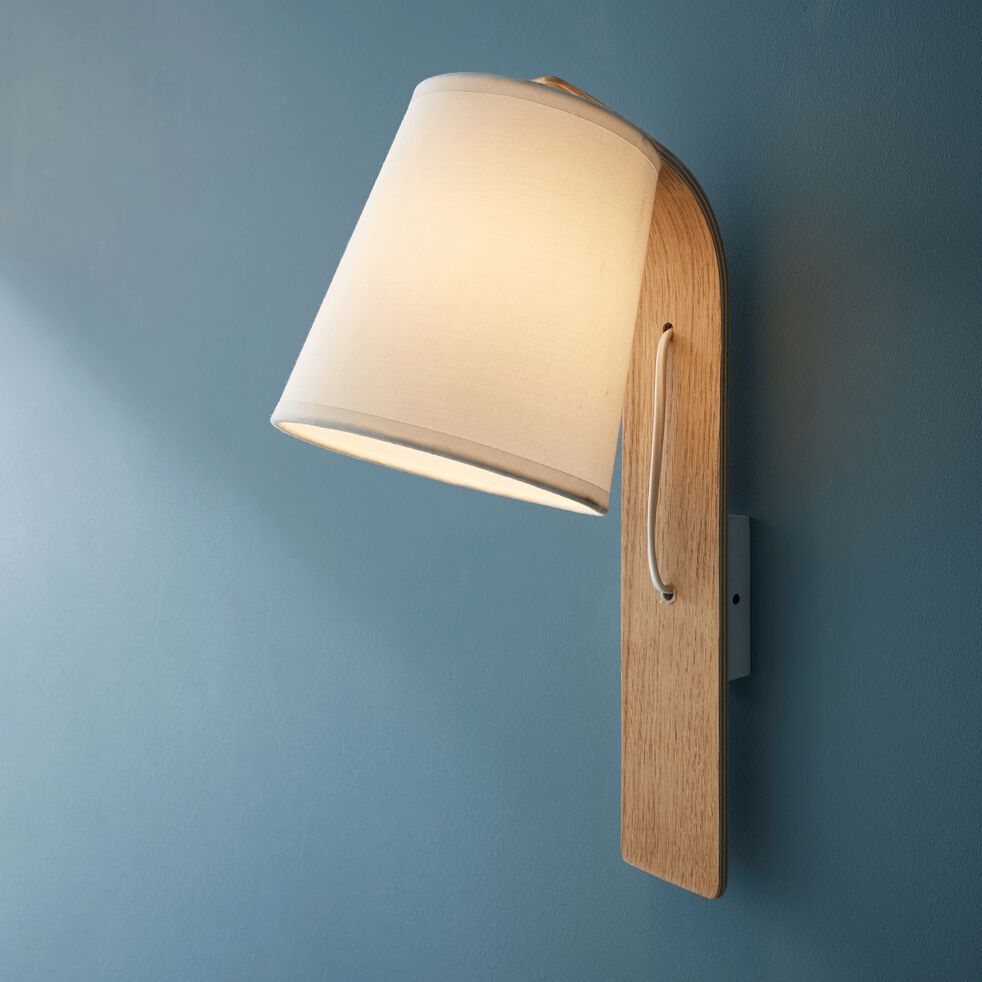 Applique murale en bois et abat jour coton H40cm ELLICA alinea Applique murale en bois et abat jour coton H40cm ELLICA alinea