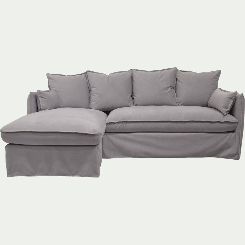 Canapé d'angle gauche convertible en velours - gris borie-KALISTO