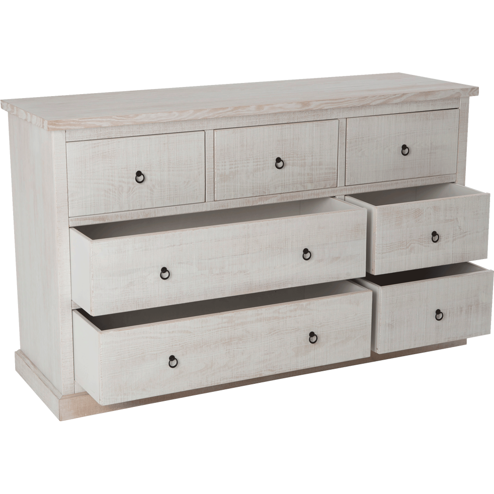 Commode 7 tiroirs en pin brossé blanchi - JALOUSIE ...