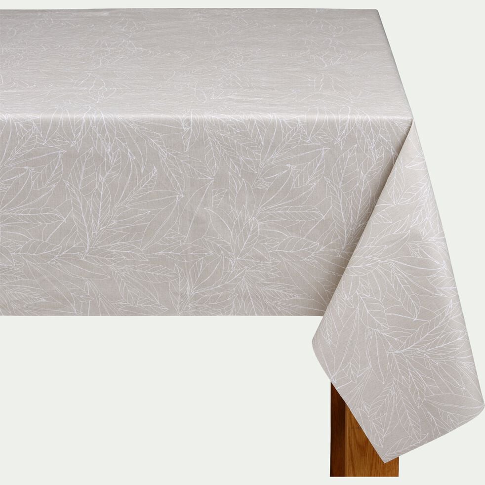 Nappe rectangulaire en coton enduit motif laurier 150x150cm - beige alpilles-LAURIER