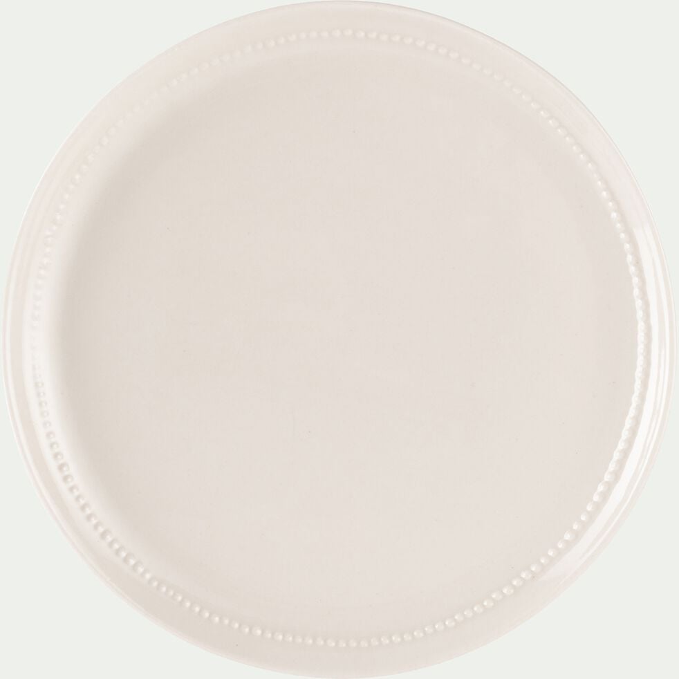 Assiette à dessert en porcelaine avec liseré perlé D21,60cm - blanc ventoux-MARGOT