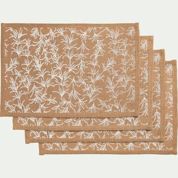 Lot de 4 sets de table motif romarin en jute 30x45cm - naturel-UZES