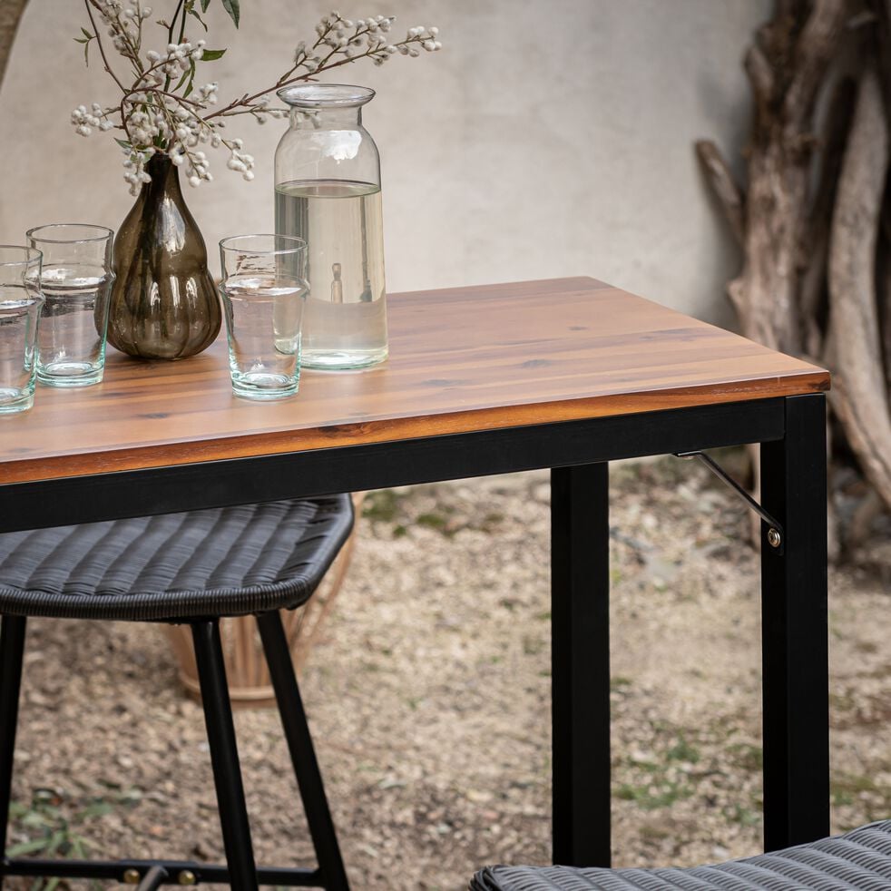 Table haute de repas jardin en bois d'acacia - noir (4 places)-JASMA