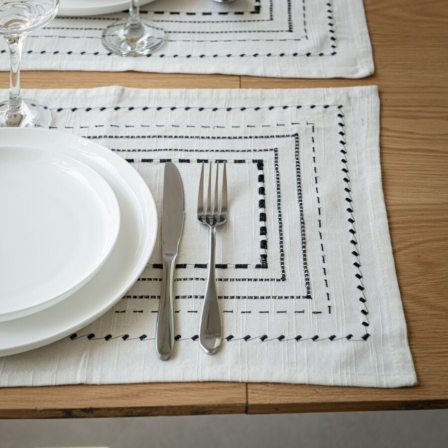 Set de table en coton blanc et noir 36x48cm-MEDINE
