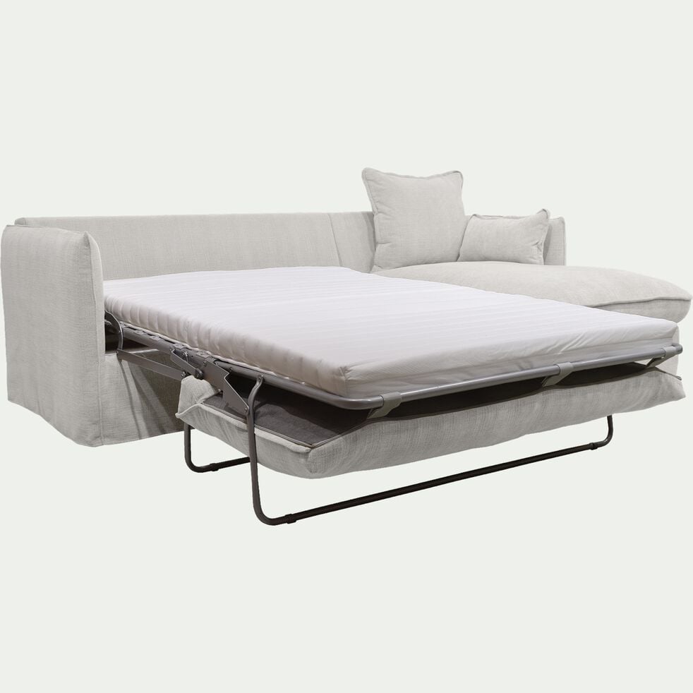 Canapé d'angle droit convertible en tissu - beige alpilles-KALISTO