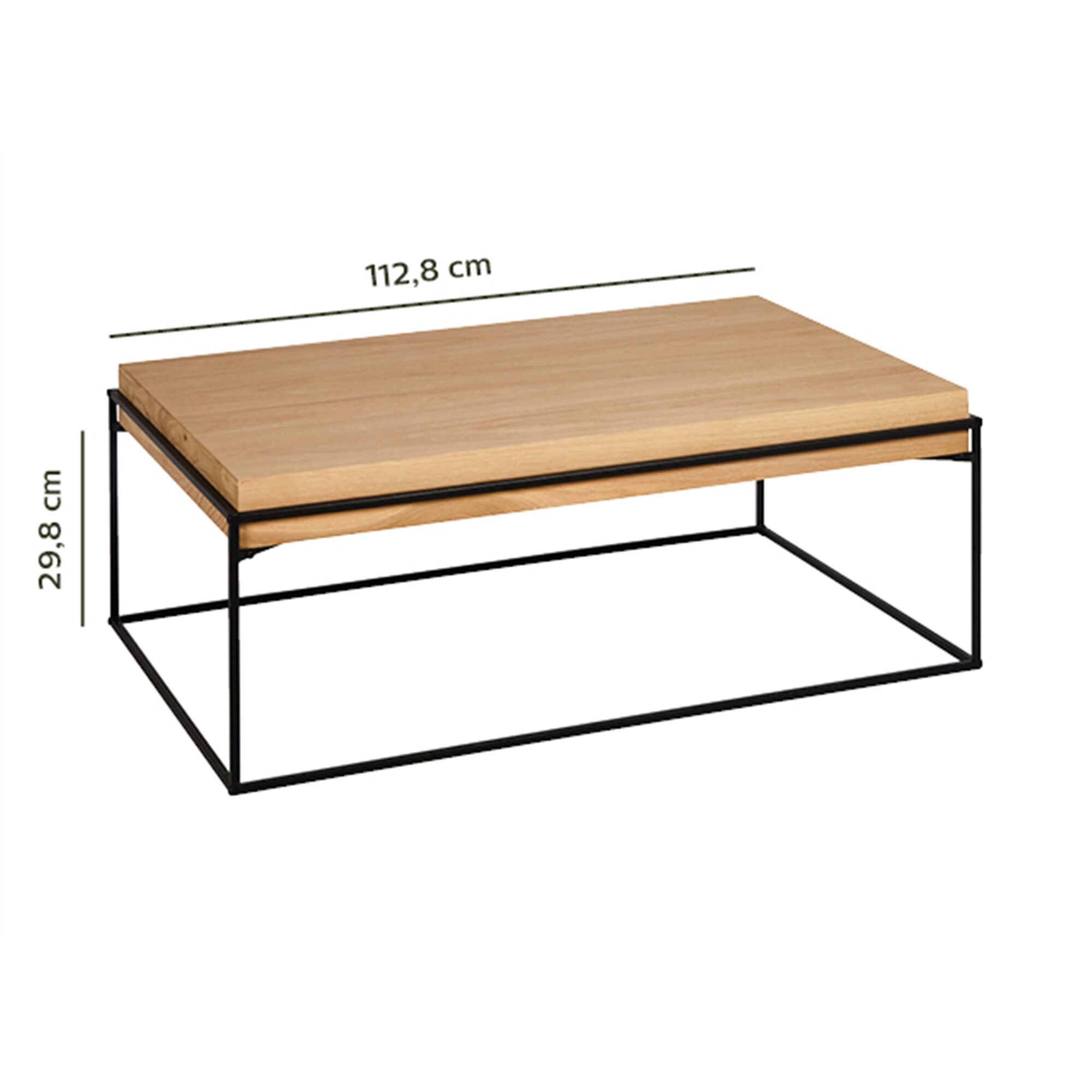 Table basse rectangulaire en acier et placage chêne avec finition huilée - bois clair-CESARINE