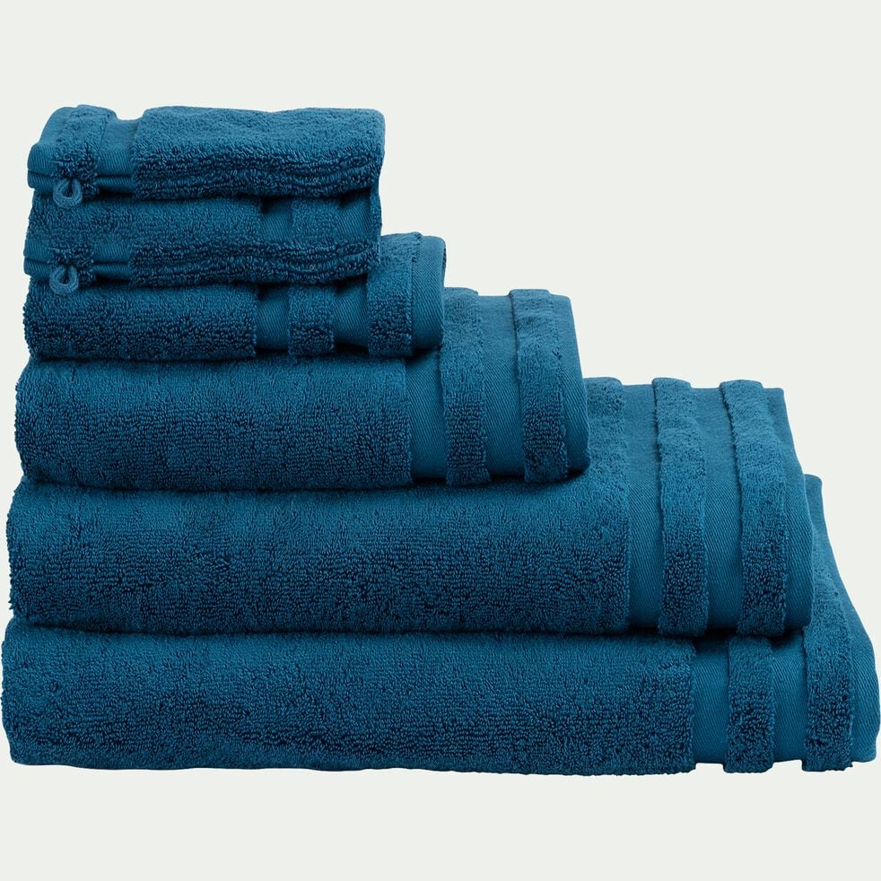 Serviette de toilette en coton - bleu figuerolles 50x100cm-RANIA