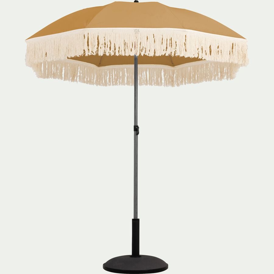 Parasol à franges et pied de parasol D180cm - beige nèfle