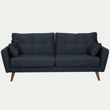 Canapé droit fixe en tissu avec piètement en bois naturel - bleu-ICONE