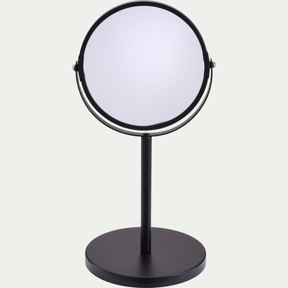 Miroir rond avec face grossissante x2 sur pied en acier inoxydable - noir D15cm-CONSTANTIN