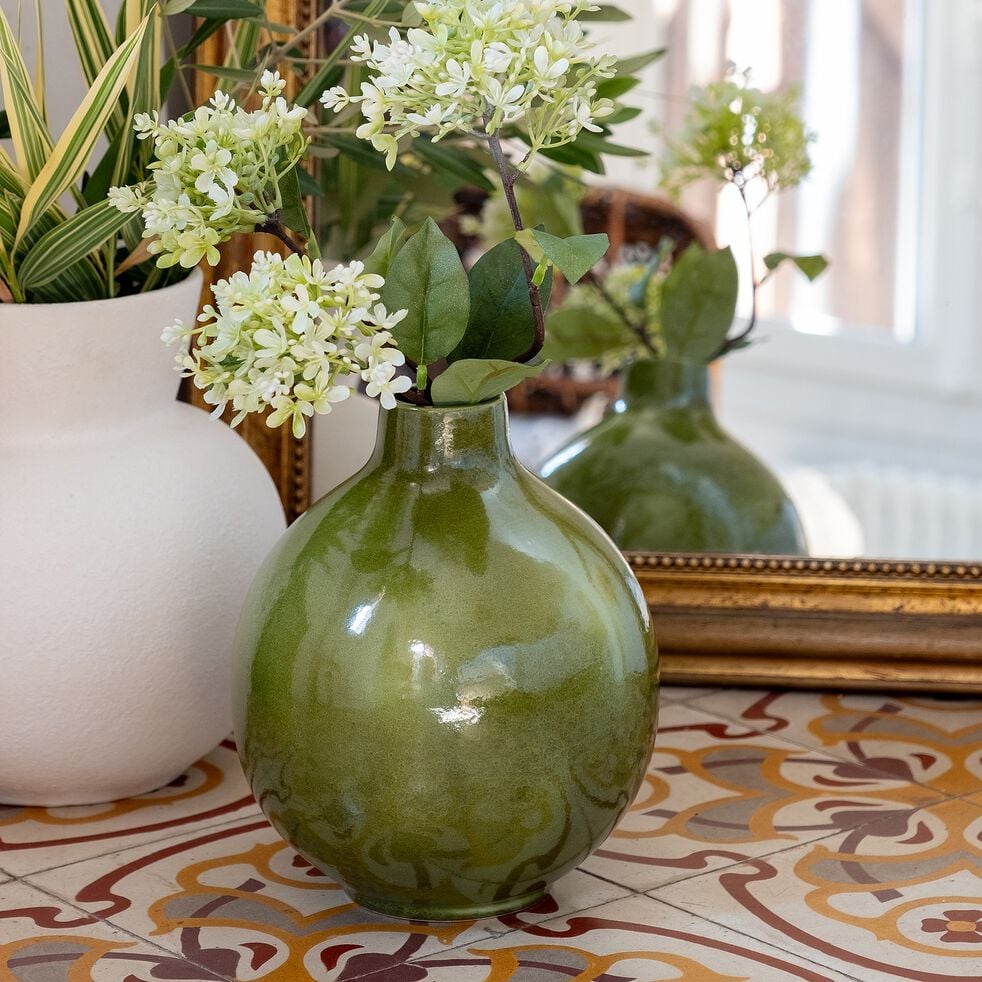 Vase rond en faïence - vert D23xH18cm-HEVOLOUA