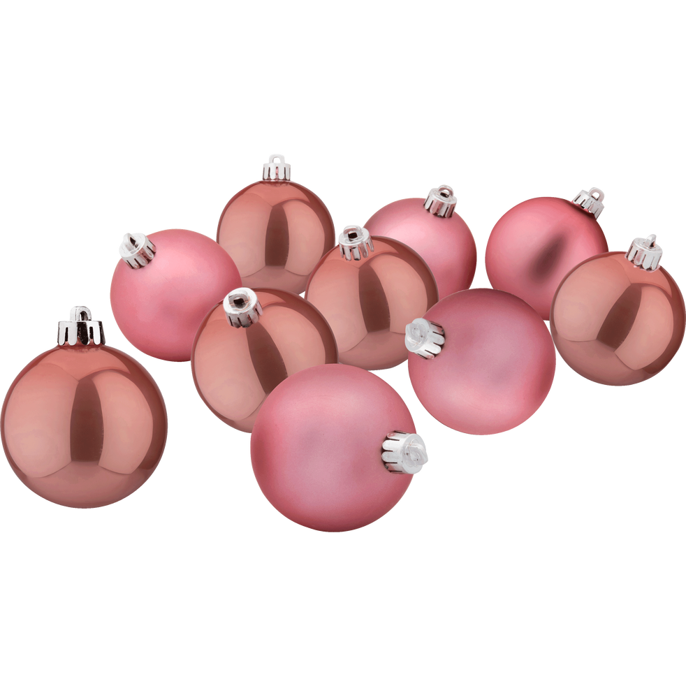 10 boules de Noël en plastique rose D6cm - BAUS - lots de ...
