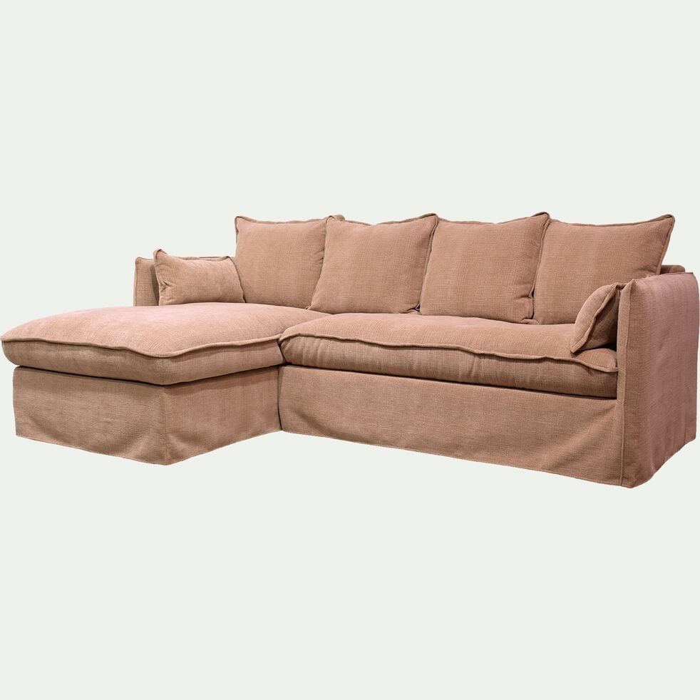 Canapé d'angle gauche fixe en tissu - brun terre ombre-KALISTO
