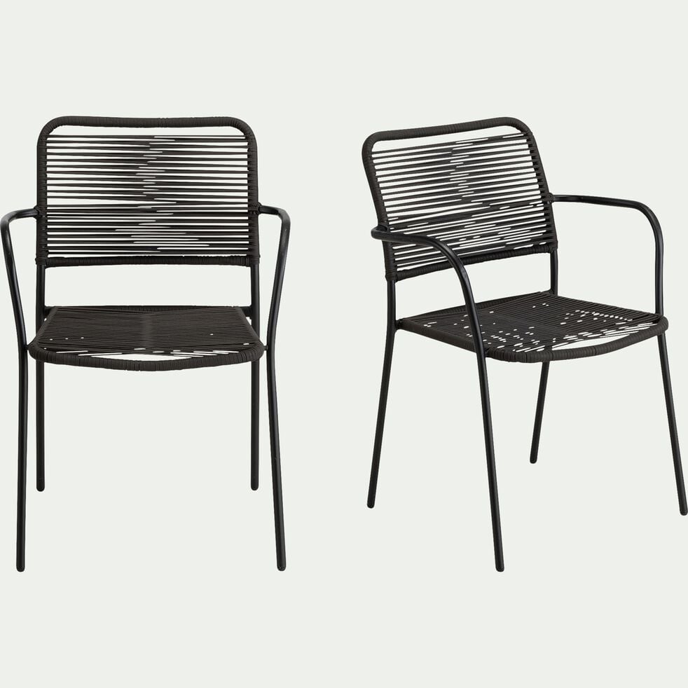 Chaise de jardin empilable avec accoudoirs en aluminium - noir-TALIS