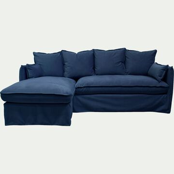 Canapé d'angle gauche convertible en velours - bleu marine-KALISTO