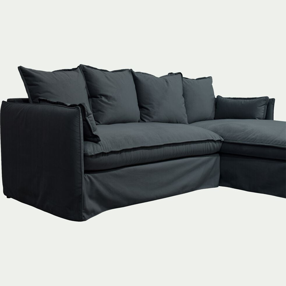 Canapé d'angle droit convertible en velours - noir-KALISTO