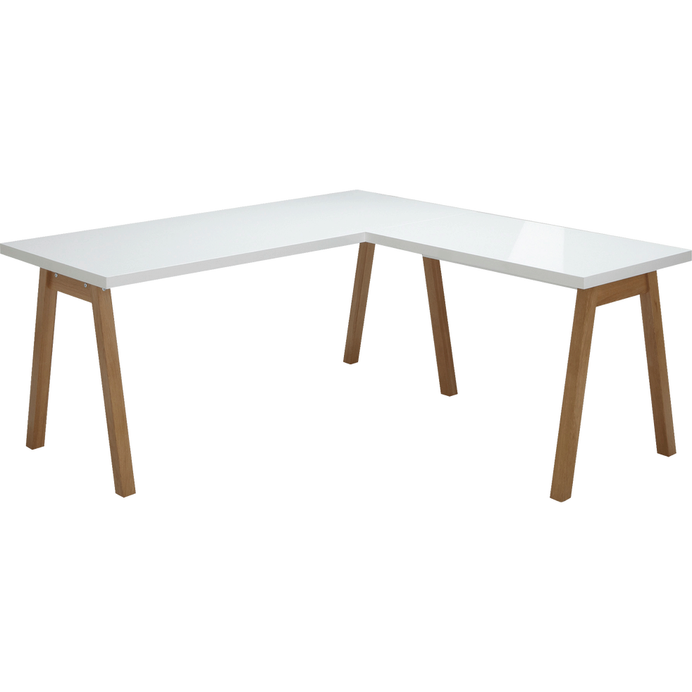 Bureau d'angle avec piétement en bois massif blanc OSLO bureaux