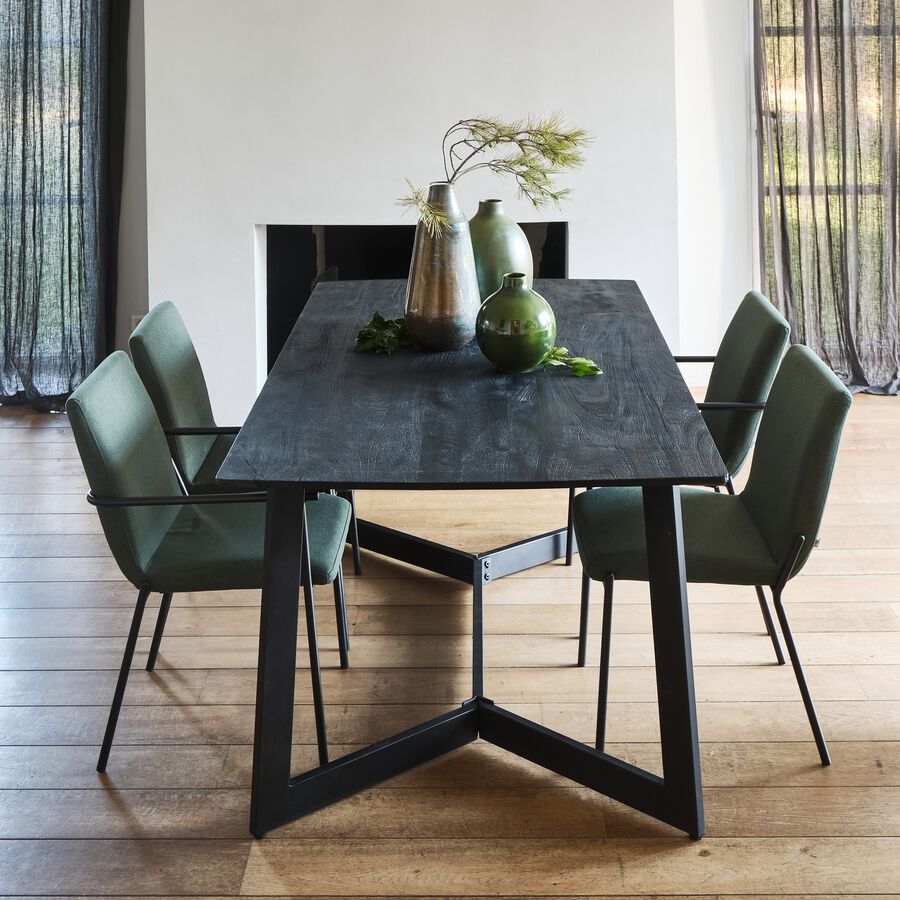 Table de repas en bois de manguier et fer - noir (8 places)-JALE