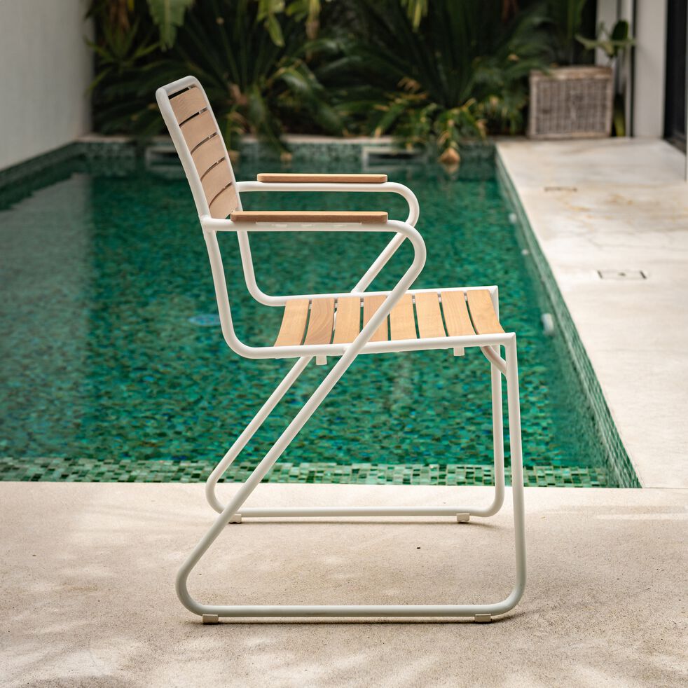 Chaise de jardin avec accoudoirs en aluminium et eucalyptus - blanc-COLMARS
