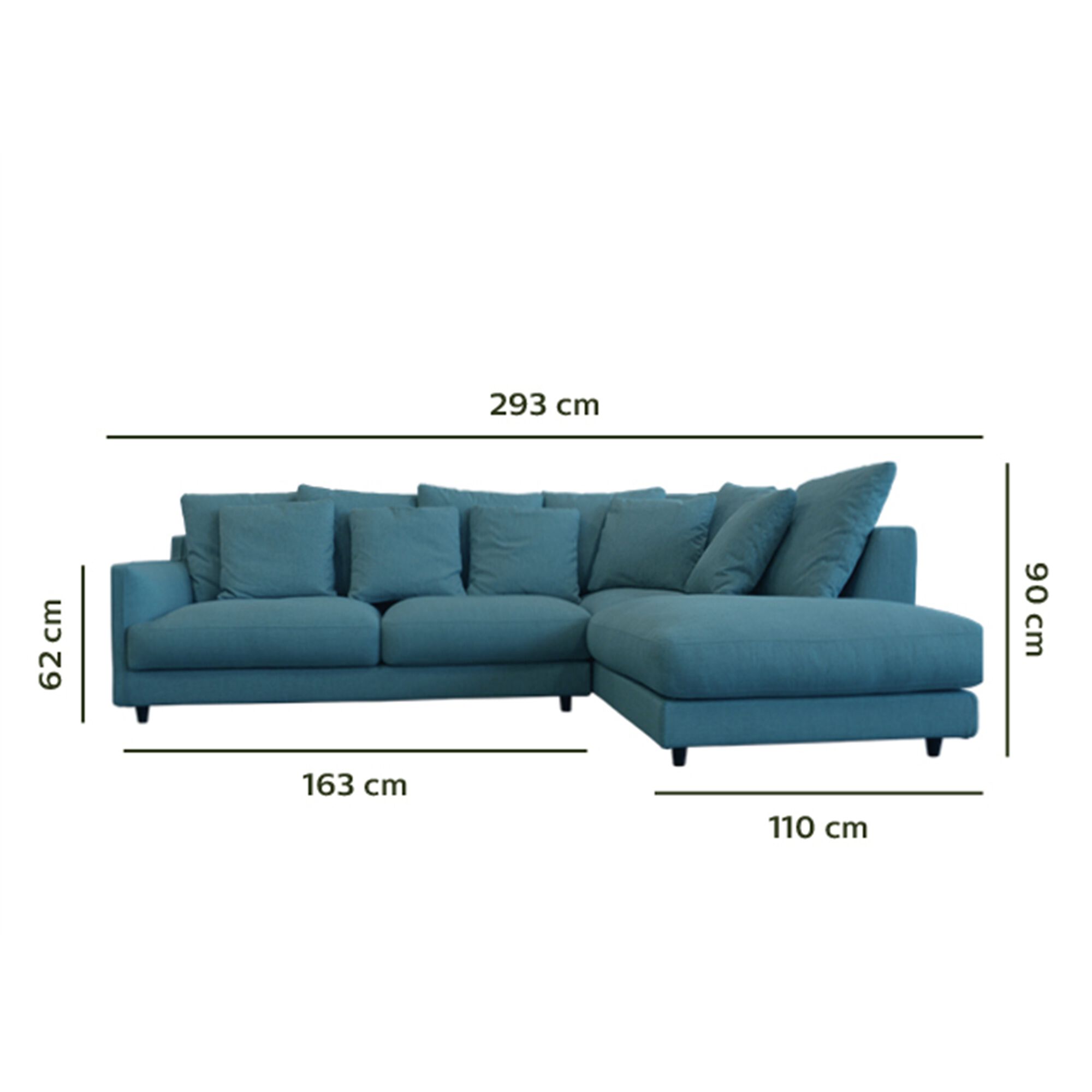 Canapé d'angle droit fixe en tissu joint - bleu niolon-LENITA