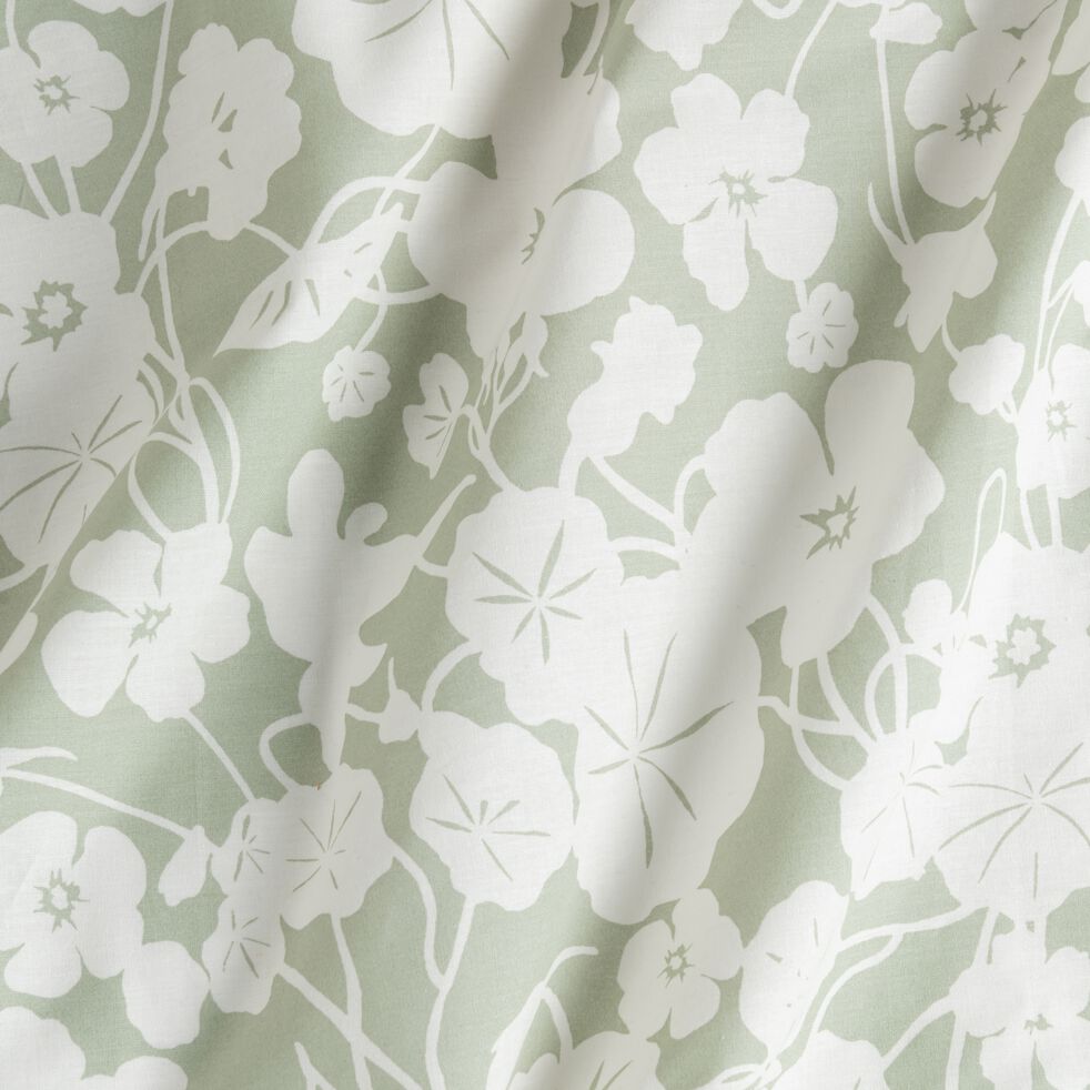 Housse de couette 240x220cm et 2 taies d'oreiller 63x63cm en coton motif floral - vert-NYMPHE