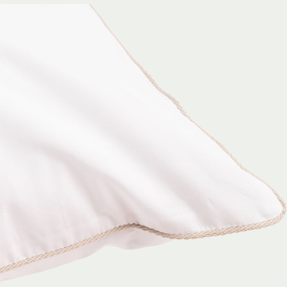 Lot de 2 taies d'oreiller en percale de coton 65x65cm liseré tressé beige alpilles - blanc-EZIO