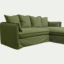 Canapé d'angle droit fixe en velours - vert garrigue-KALISTO