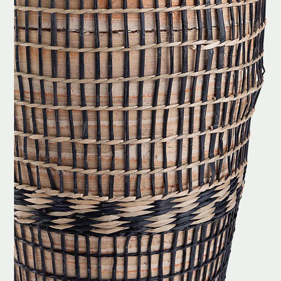 Vase tressé en bambou et jonc de mer - noir et naturel D20xH84cm-AGANTA