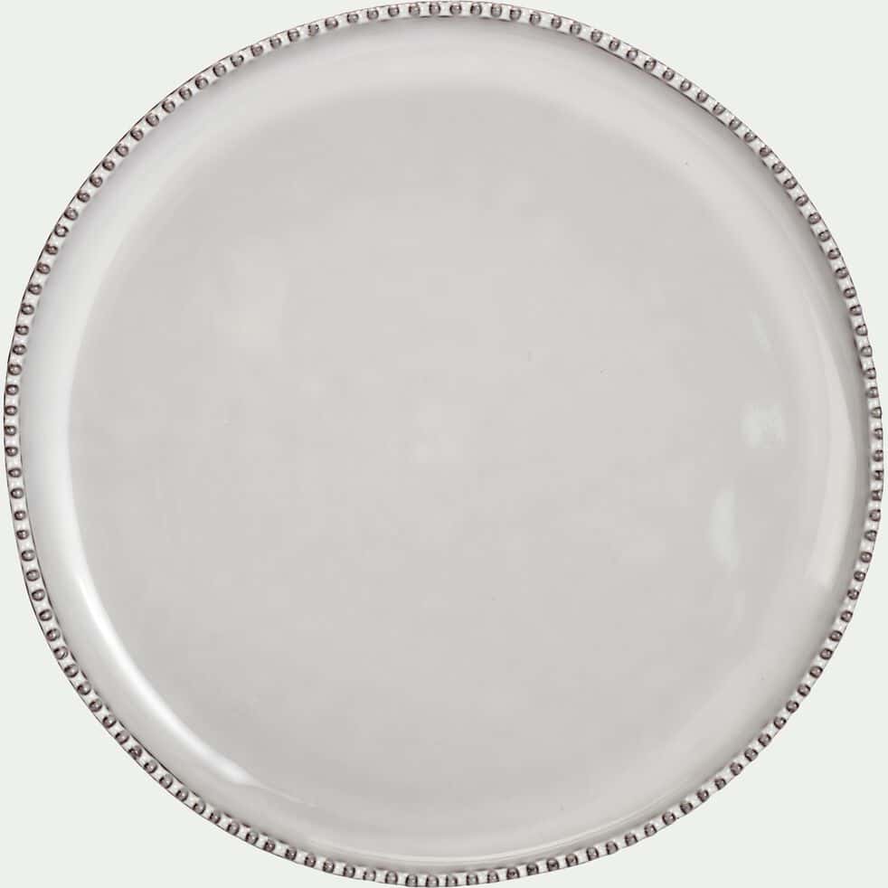 Assiette plate en porcelaine avec liseré perlé D27,6cm - gris borie-MARGOT