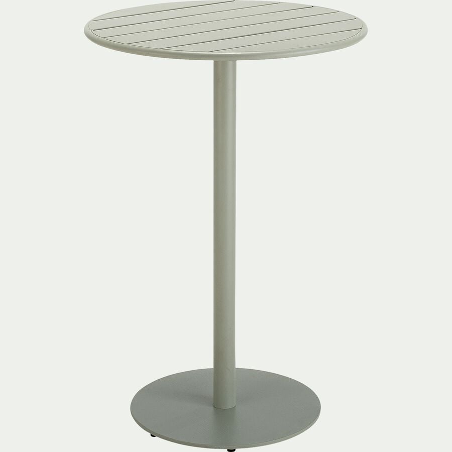 Table haute ronde en acier - vert olivier (2 à 4 places)-DOUNA