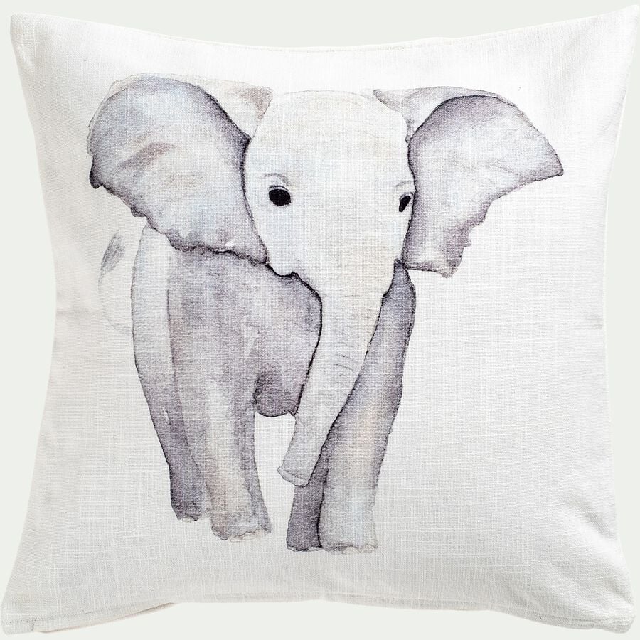 Coussin motif éléphant en coton 45x45cm - gris-ELEPHANT