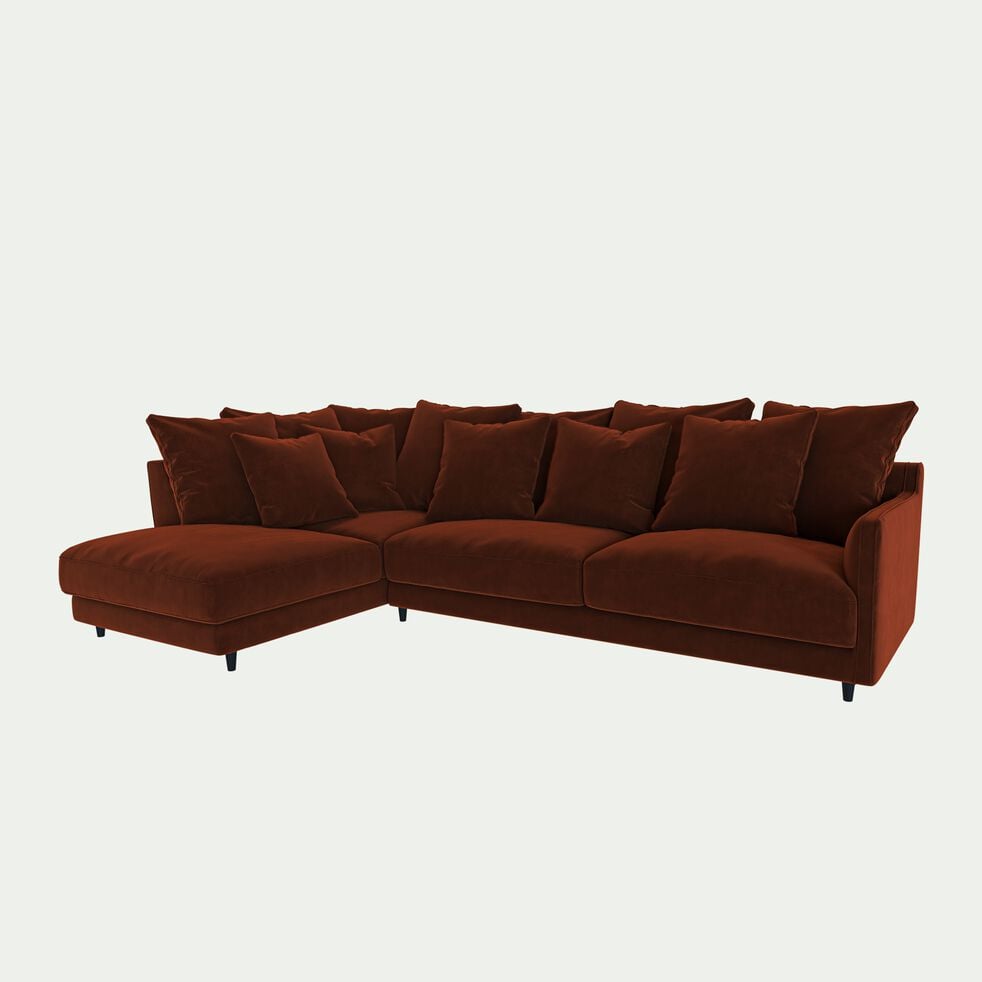 Canapé d'angle gauche fixe en velours - brun rustrel-LENITA