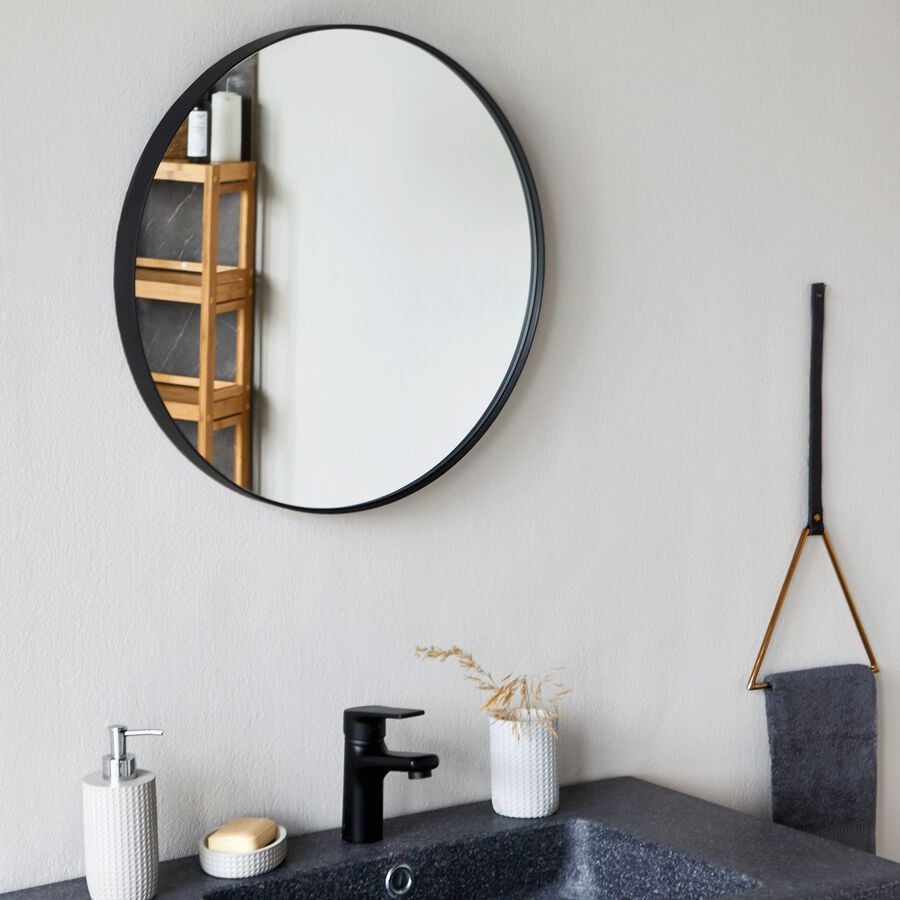 Miroir rond en bois D50cm - noir-OUNDO