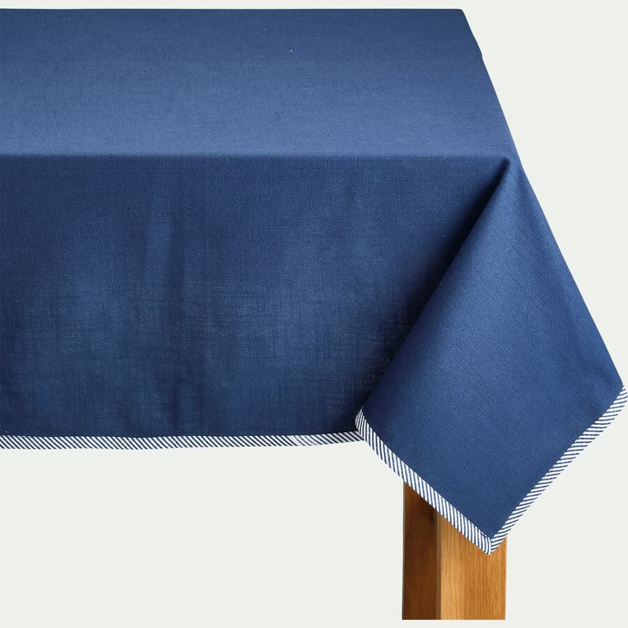 Nappe en coton finition biais bicolore 150x250cm - bleu abysse-ARLES