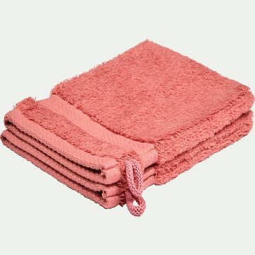 Lot de 2 gants de toilette en coton peigné - rouge ricin-AZUR