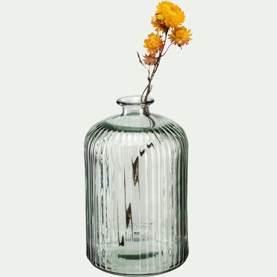 Vase bouteille strié en verre recyclé H23cm - vert-GWANN