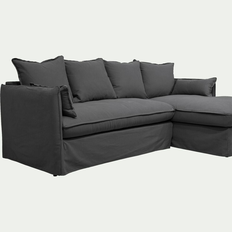 Canapé d'angle droit fixe en coton et lin - gris ardoise-KALISTO