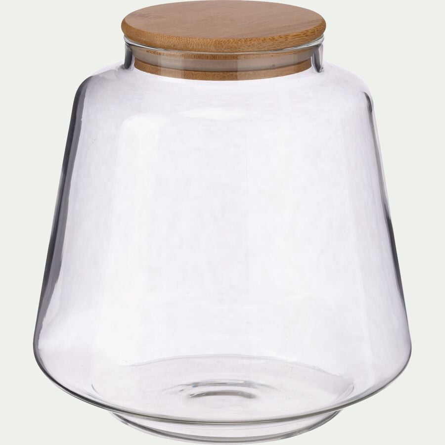Bocal conique en verre avec couvercle en bambou 2,2L - transparent-BOMBI