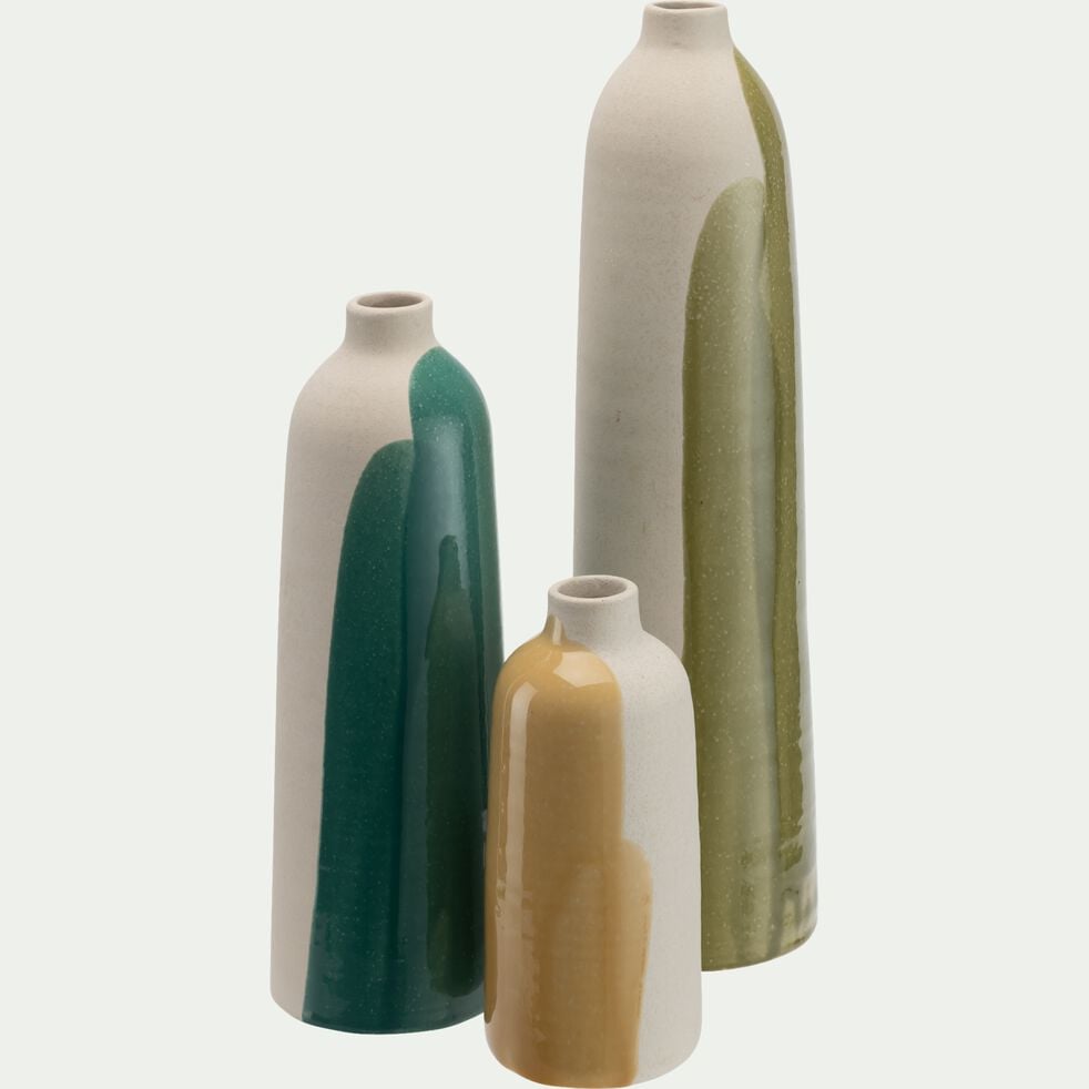 Vase bouteille à motif abstrait en faïence H40cm - vert avocado-BORMLA