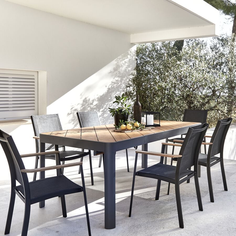 Table de repas jardin extensible en aluminium - bois foncé (8 à 12 places)-ILENA