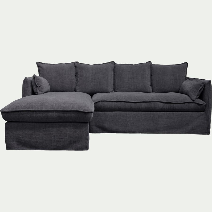 Canapé d'angle gauche convertible en tissu - gris ardoise-KALISTO