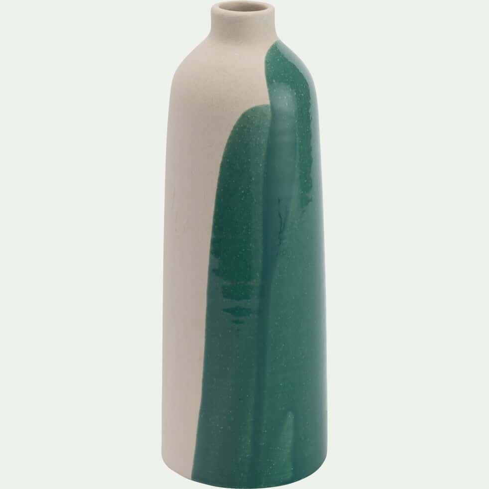 Vase bouteille en faïence à motif abstrait H27cm - vert émeraude-BORMLA