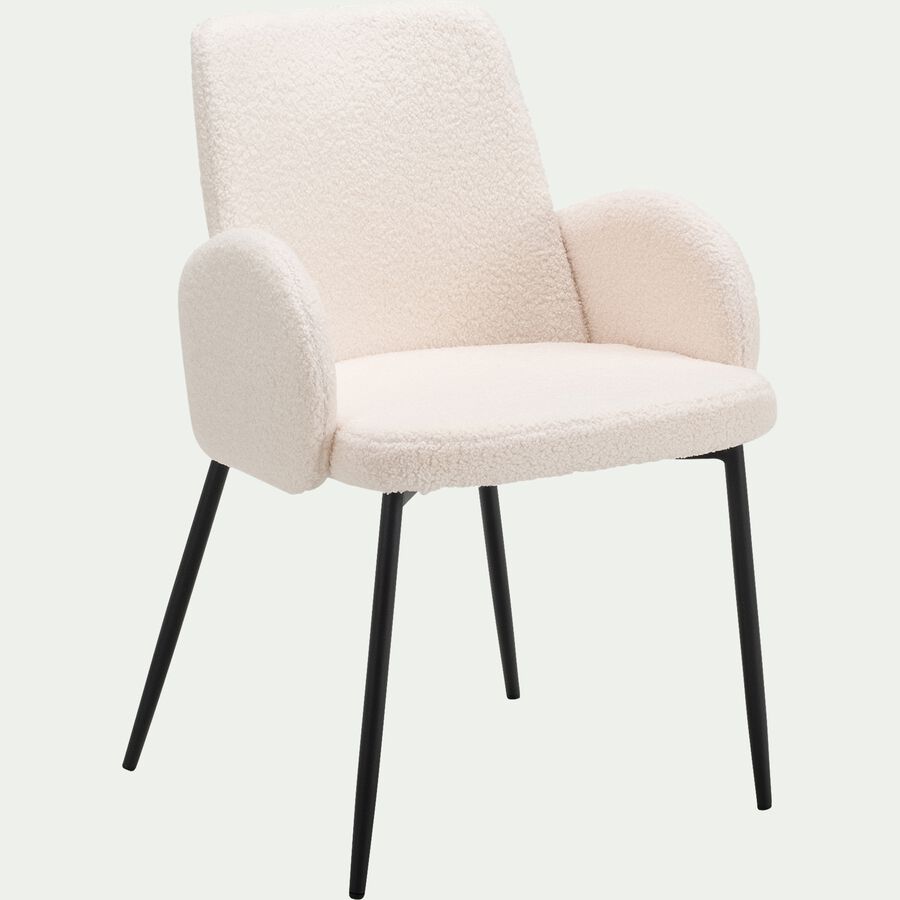 Chaise en tissu bouclette avec accoudoirs - blanc-LOUMI