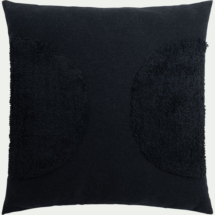Coussin motifs laineux en coton 45x45cm - noir-OLLIA
