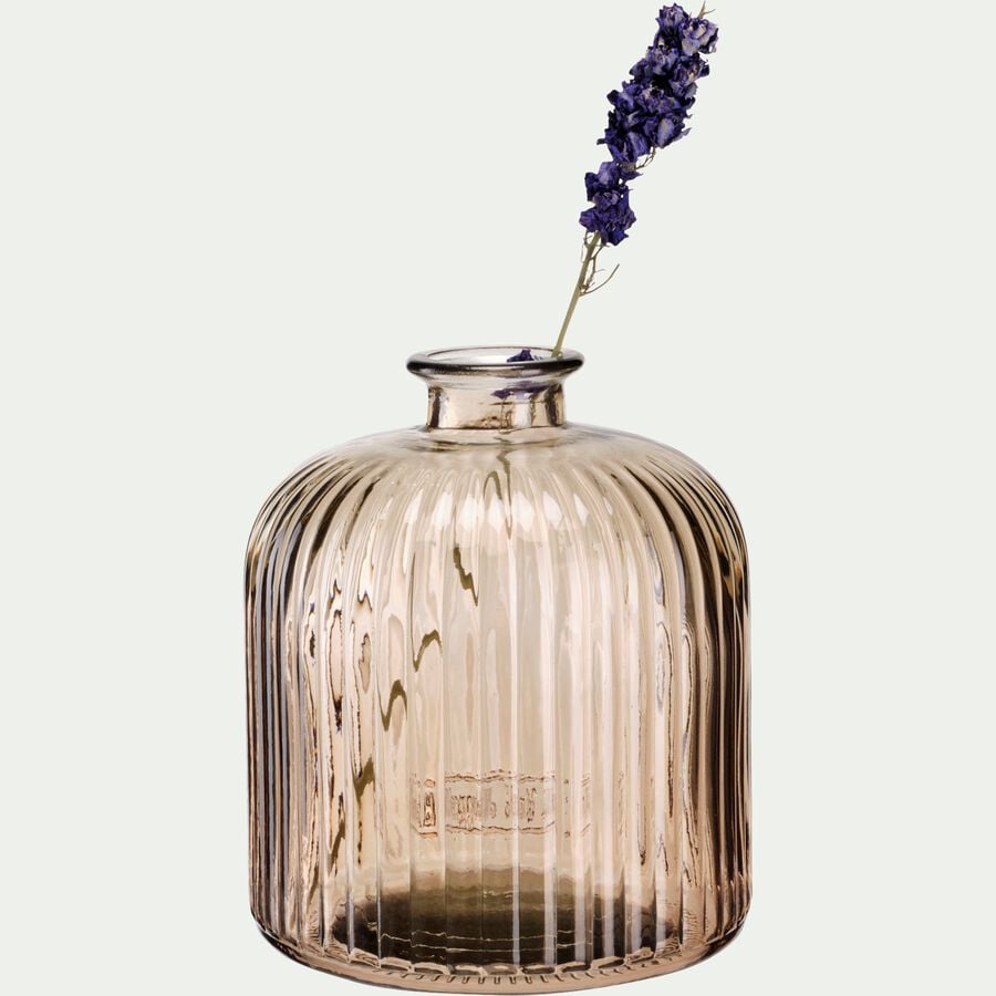 Vase bouteille strié en verre recyclé H17cm - rose-GWANN