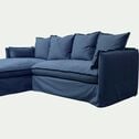 Canapé d'angle gauche fixe en velours - bleu marine-KALISTO