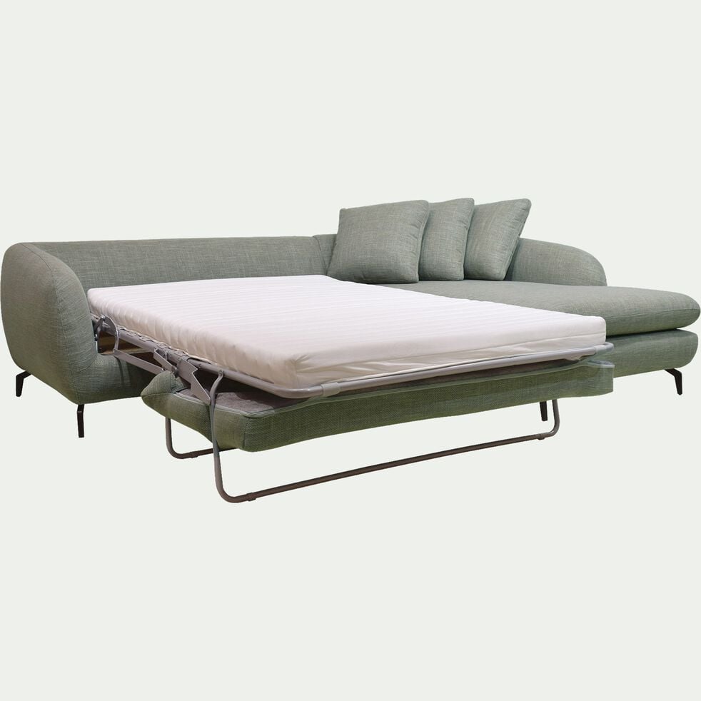 Canapé d'angle droit convertible en tissu flammé - vert de gris-COLINE