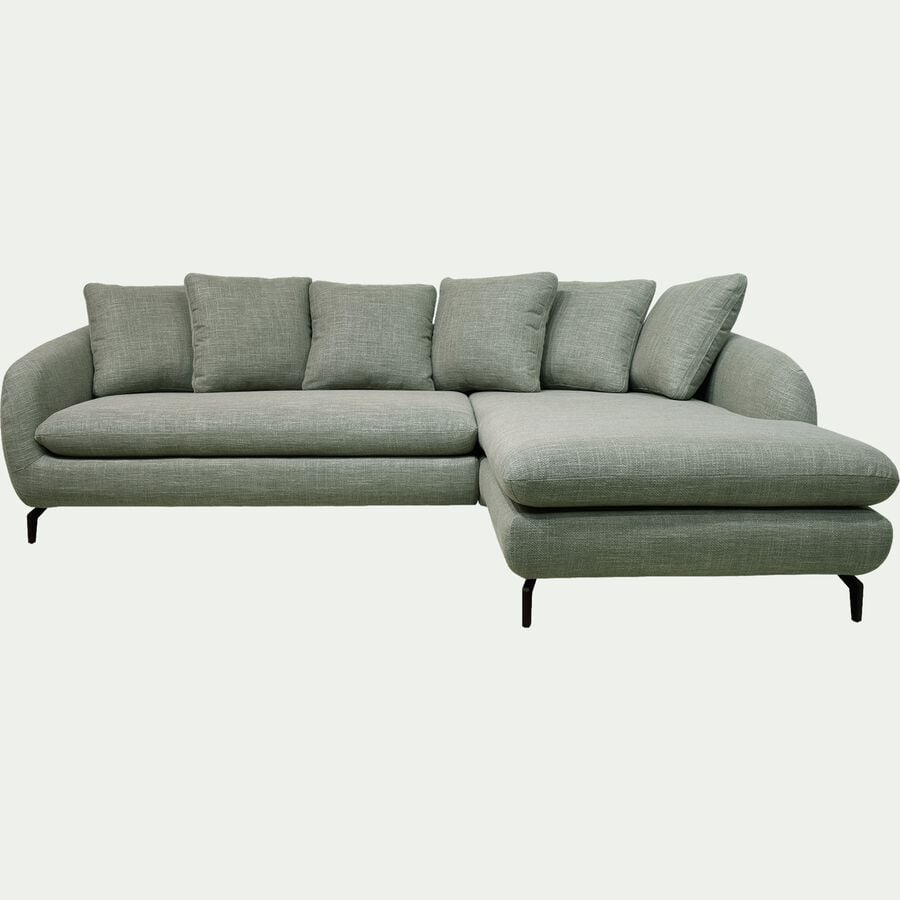 Canapé d'angle droit en tissu flammé - vert de gris-COLINE